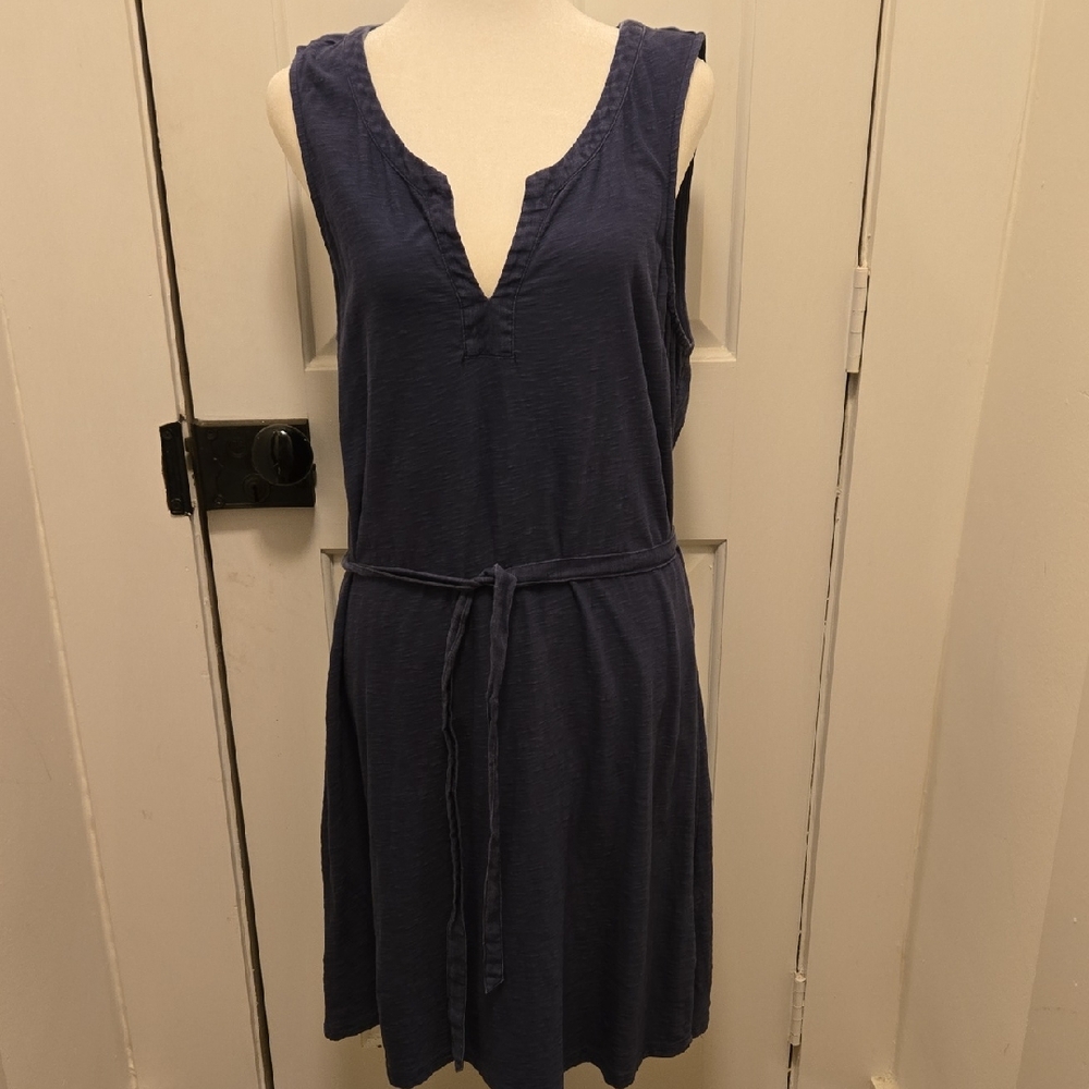 Tommy Bahama Navy Sleeveless Belted Cotton Dress L